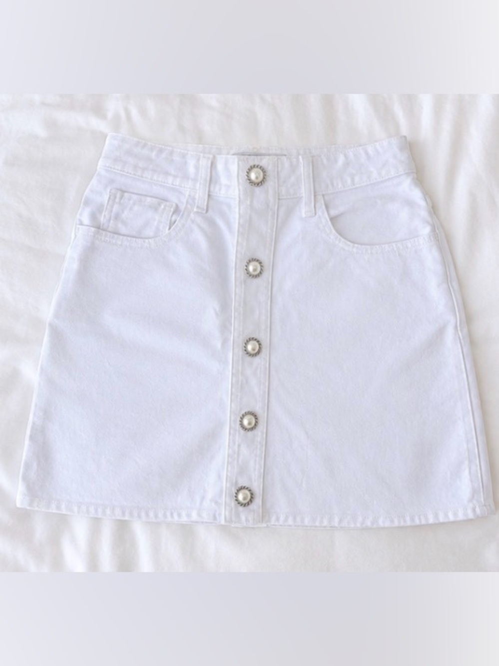 Alessandra Rich White Button-Front Denim Mini Skirt